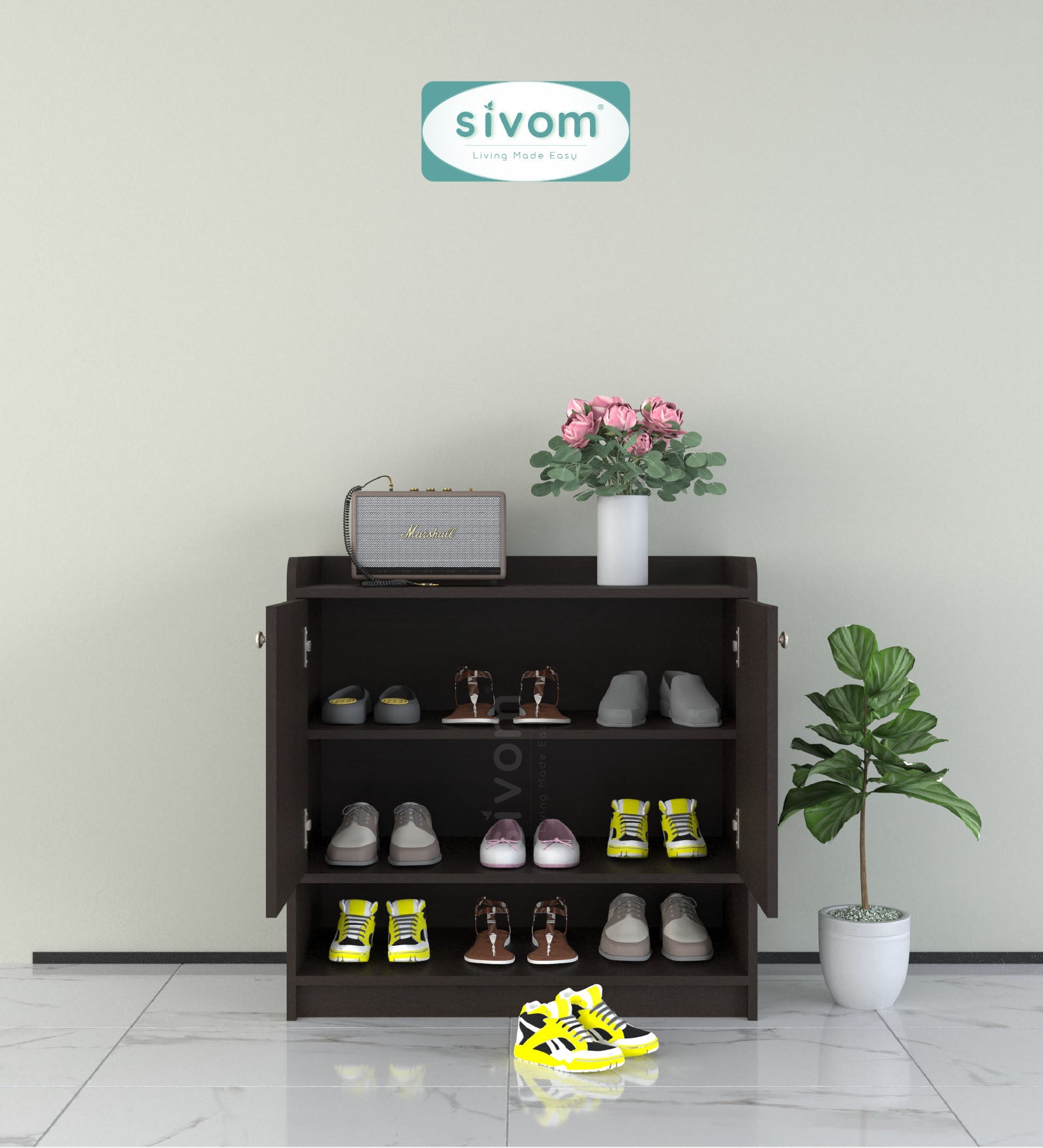 SIVOM Heritage Engineered Wood Shoe Rack (, 4 Shelves, Knock Down) for Modern Homes | Elegant Design & Premium Finish