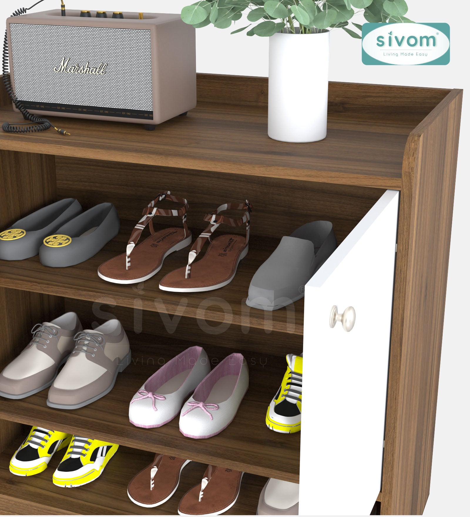 SIVOM Heritage Engineered Wood Shoe Rack (, 4 Shelves, Knock Down) for Modern Homes | Elegant Design & Premium Finish