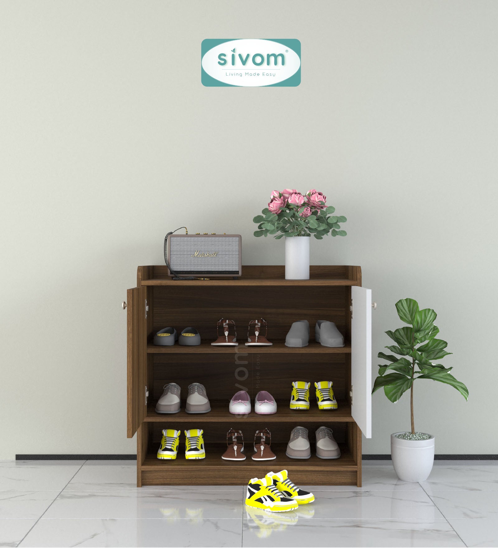 SIVOM Heritage Engineered Wood Shoe Rack (, 4 Shelves, Knock Down) for Modern Homes | Elegant Design & Premium Finish