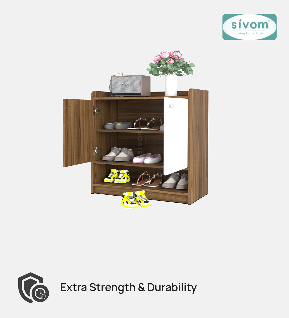 SIVOM Heritage Engineered Wood Shoe Rack (, 4 Shelves, Knock Down) for Modern Homes | Elegant Design & Premium Finish