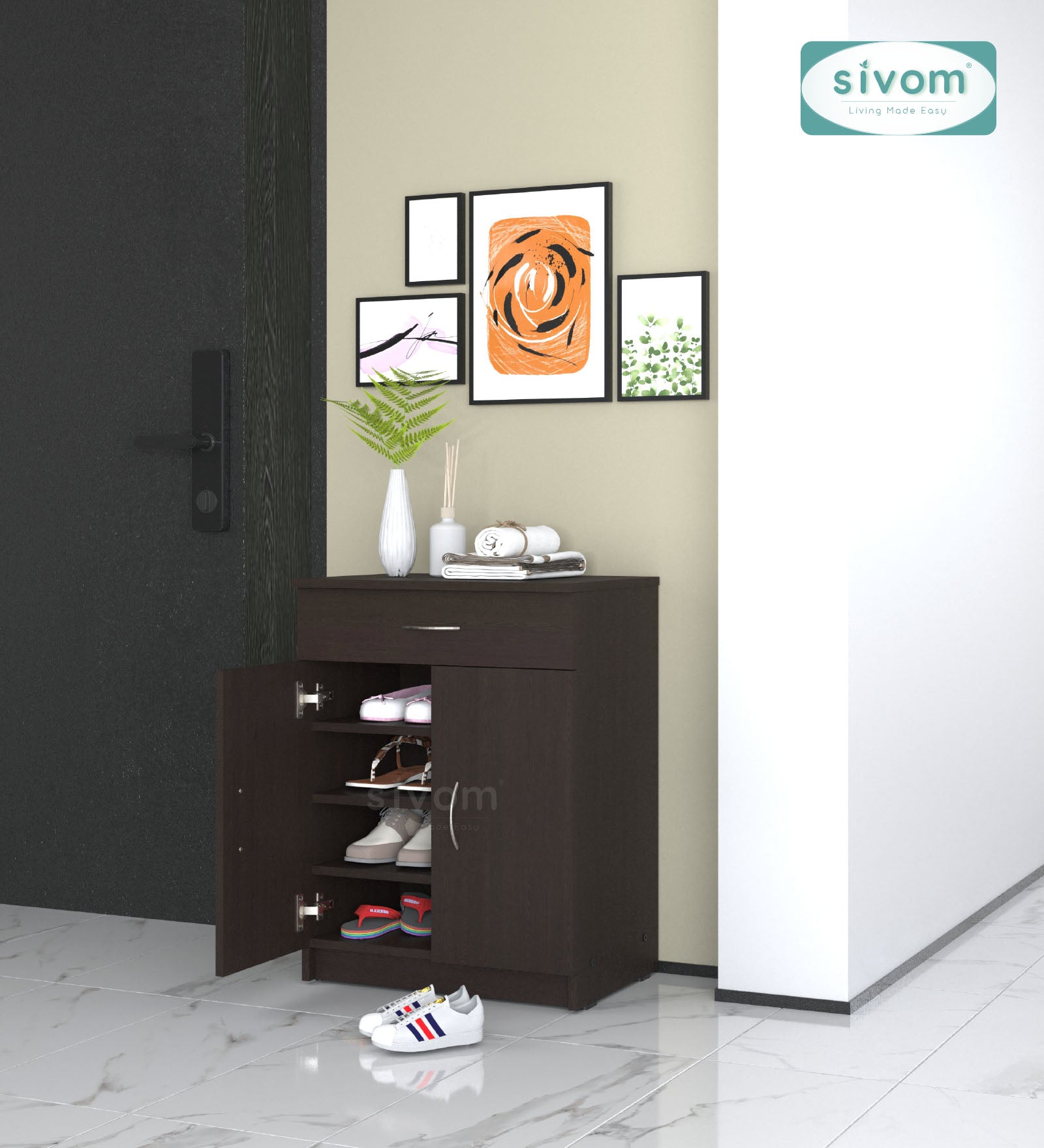 Sivom SIVOM Hexon Engineered Wood Shoe Rack (, 4 Shelves, Knock Down) for Modern Homes | Elegant Design & Premium Finish
