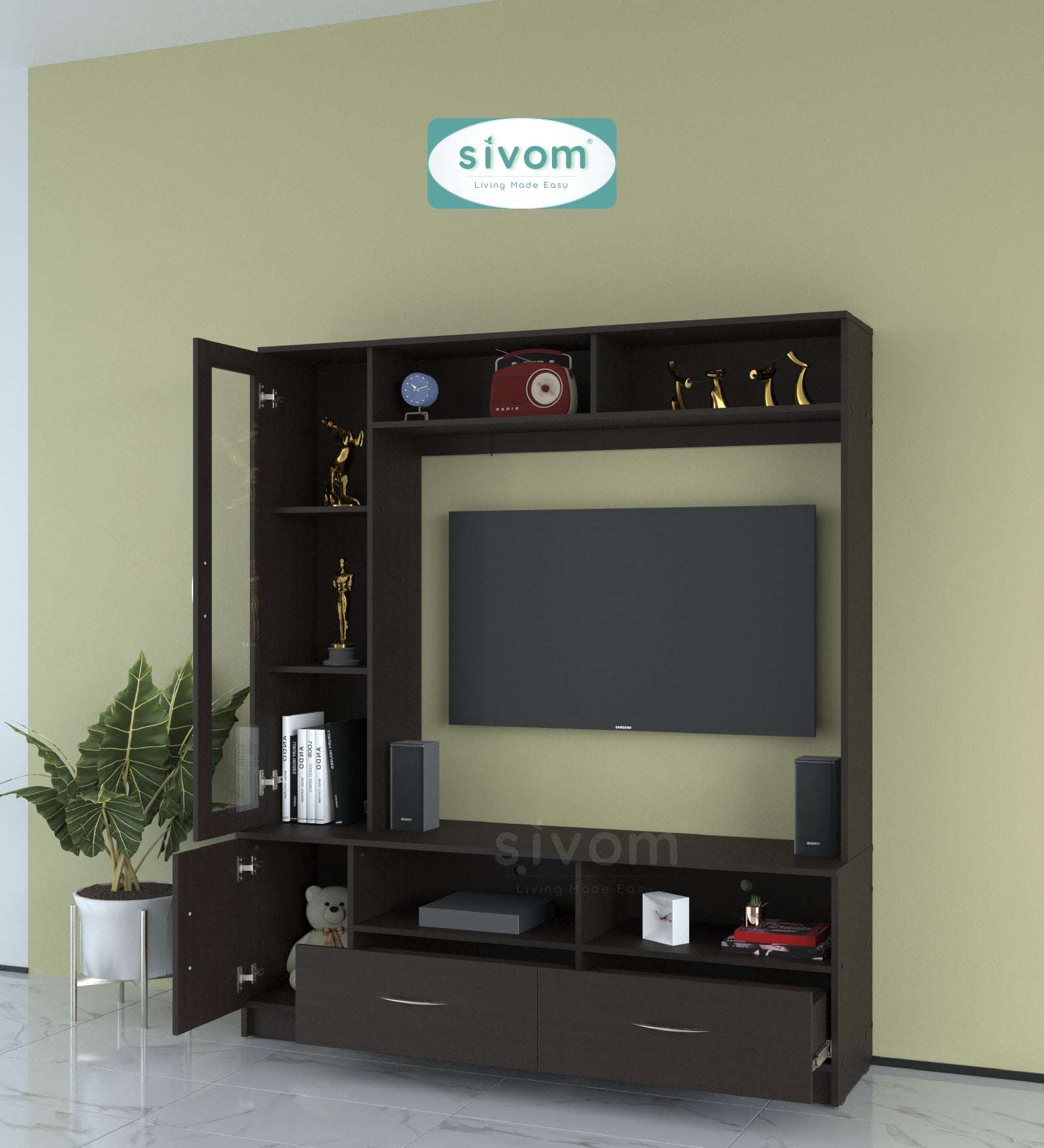 Sivom SIVOM Holland Multipurpose TV Unit fits upto 43 inch with Storage Engineered Wood TV Entertainment Unit for Modern Homes | Elegant Design & Premium Finish