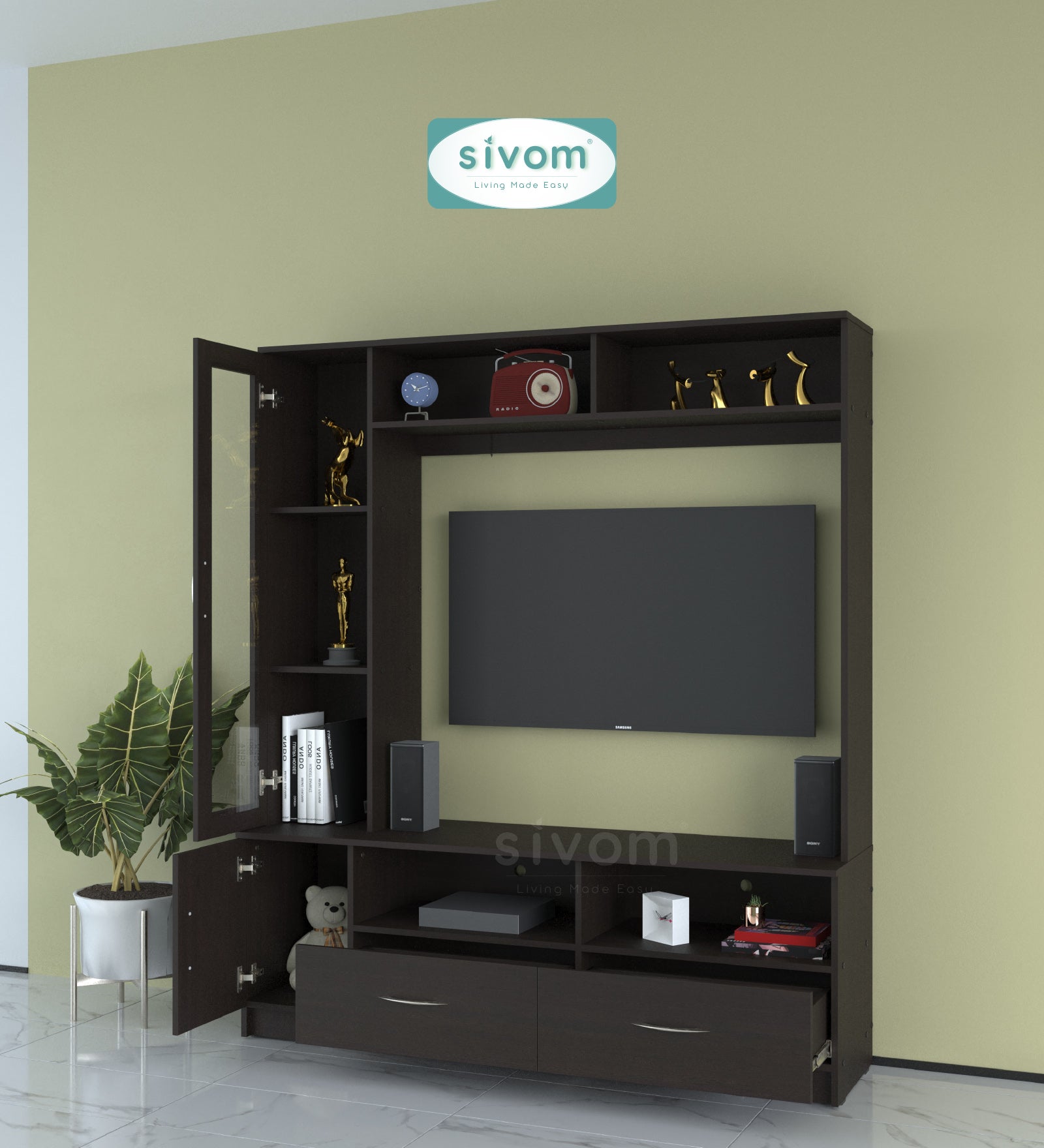 Sivom SIVOM Holland Multipurpose TV Unit fits upto 43 inch with Storage Engineered Wood TV Entertainment Unit for Modern Homes | Elegant Design & Premium Finish