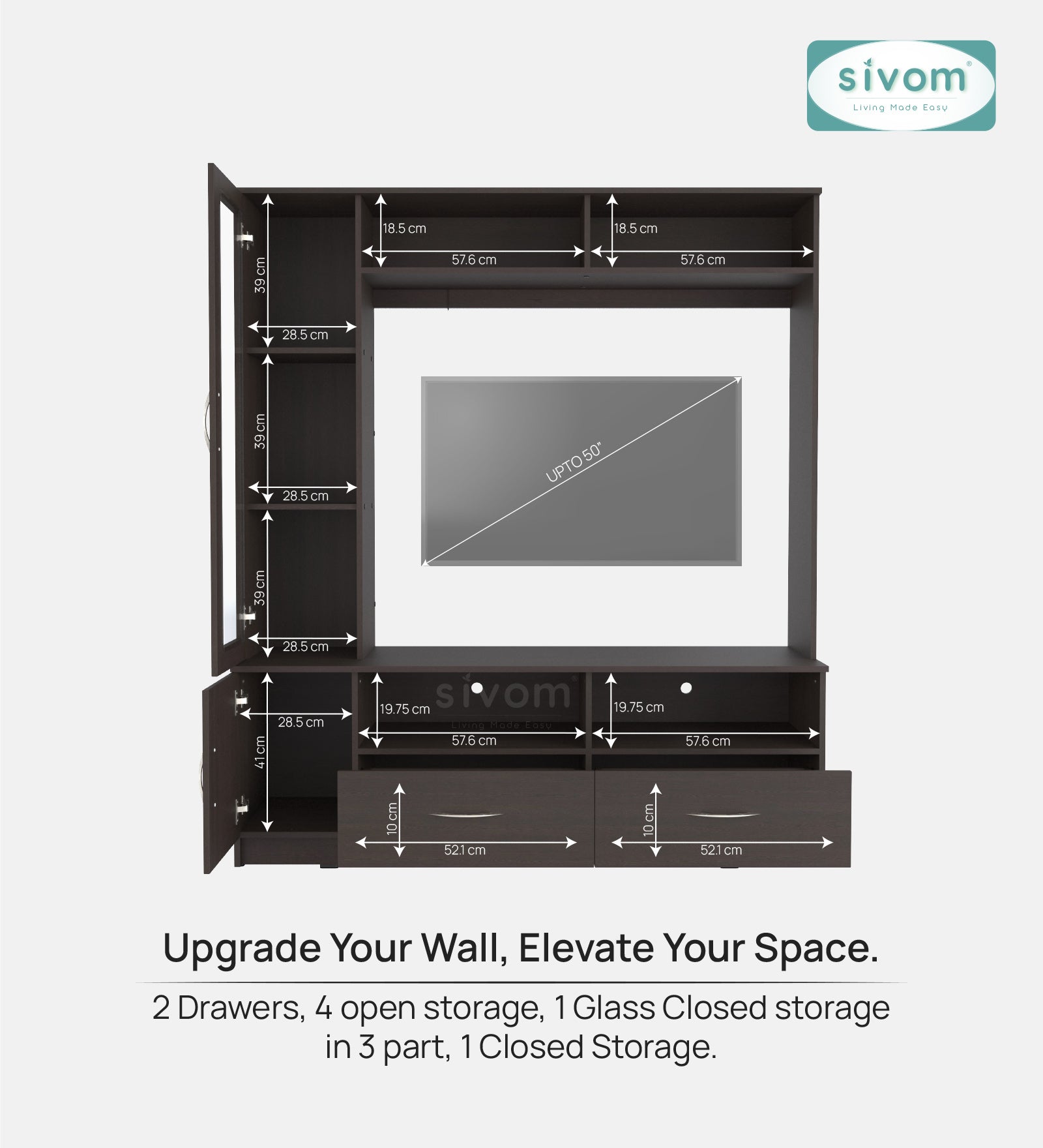 Sivom SIVOM Holland Multipurpose TV Unit fits upto 43 inch with Storage Engineered Wood TV Entertainment Unit for Modern Homes | Elegant Design & Premium Finish