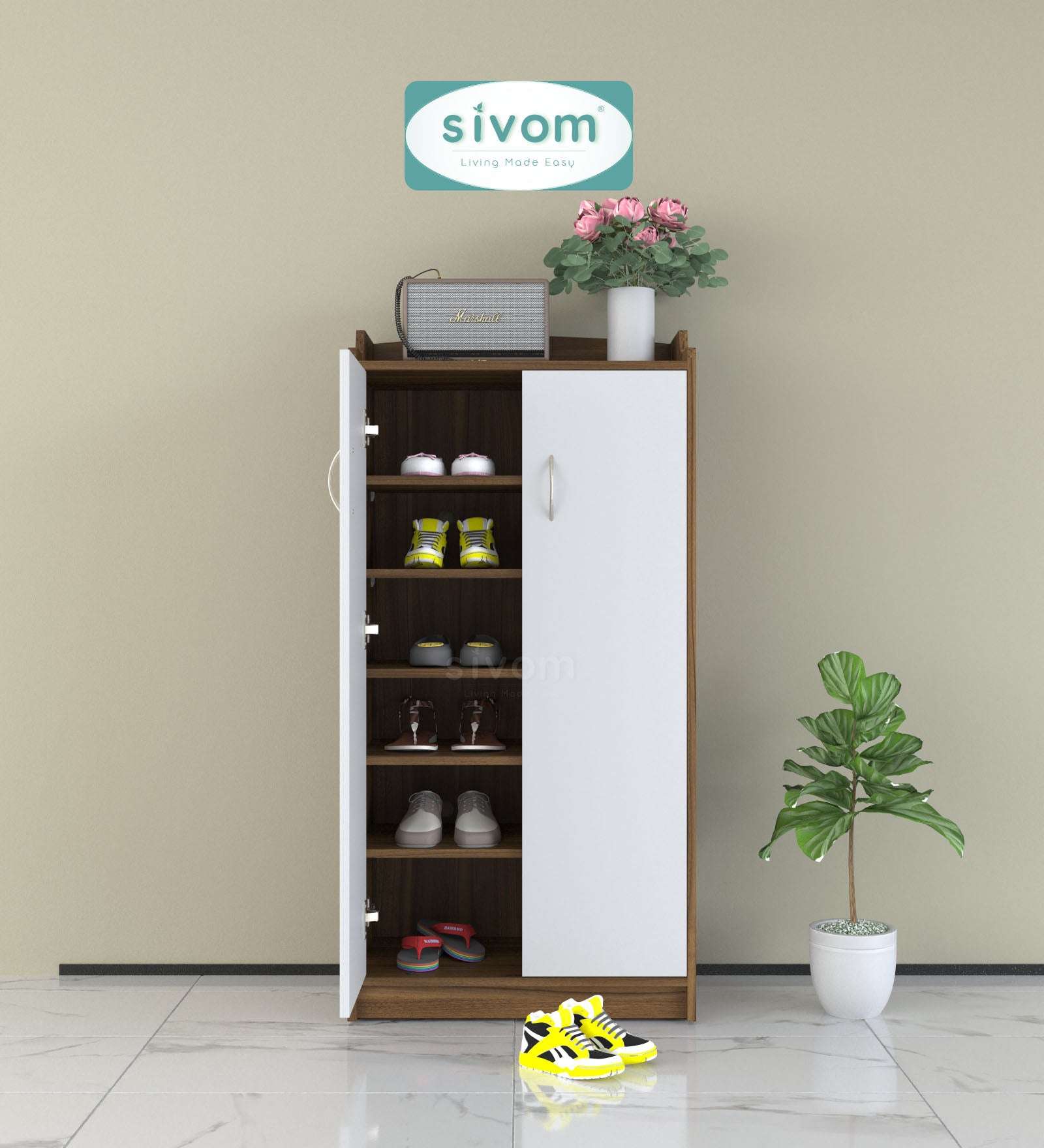 Sivom SIVOM Jade Engineered Wood Shoe Stand (, 6 Shelves, Knock Down) for Modern Homes | Elegant Design & Premium Finish
