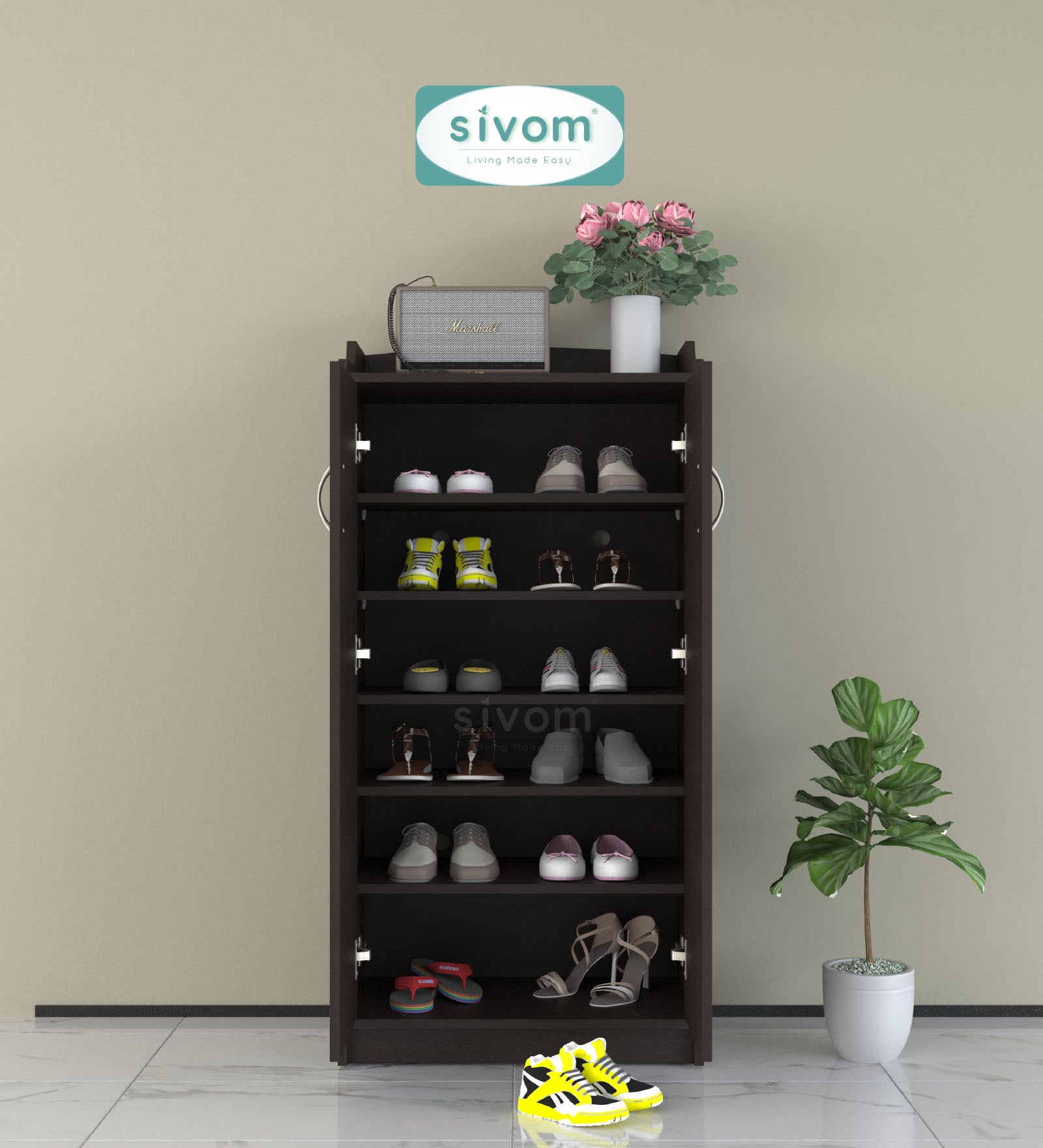 Sivom SIVOM Jade Engineered Wood Shoe Stand (, 6 Shelves, Knock Down) for Modern Homes | Elegant Design & Premium Finish
