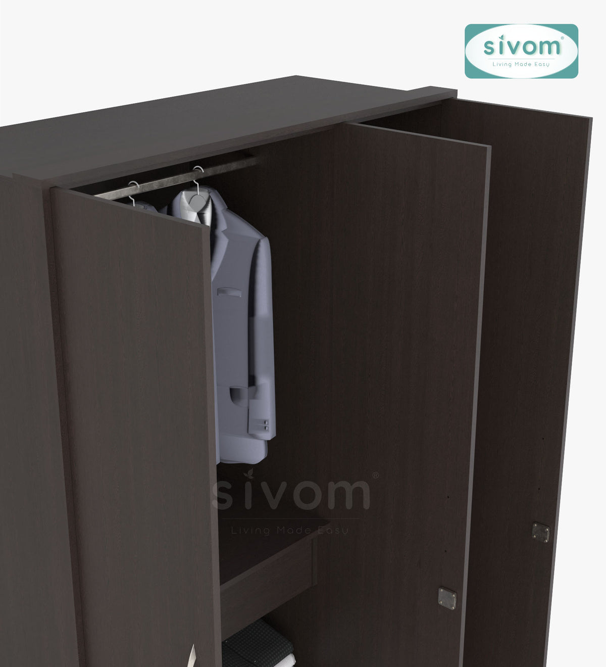 SIVOM JASON Multipurpose 3 Door Closet Engineered Wood 3 Door Wardrobe for Modern Homes | Elegant Design & Premium Finish