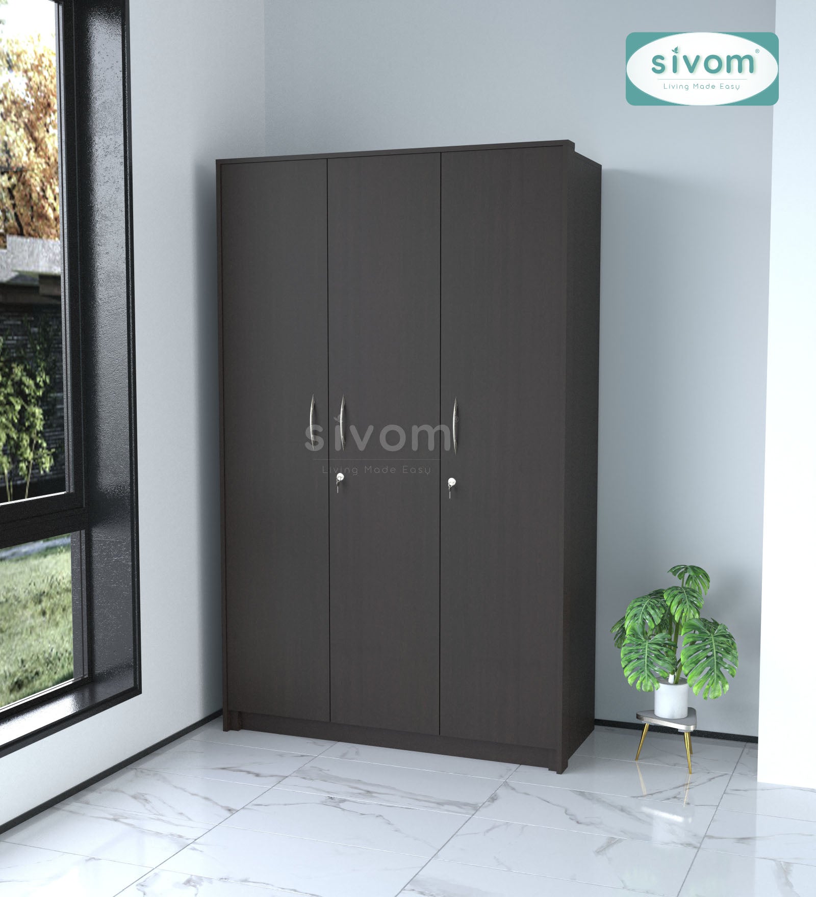 SIVOM JASON Multipurpose 3 Door Closet Engineered Wood 3 Door Wardrobe for Modern Homes | Elegant Design & Premium Finish