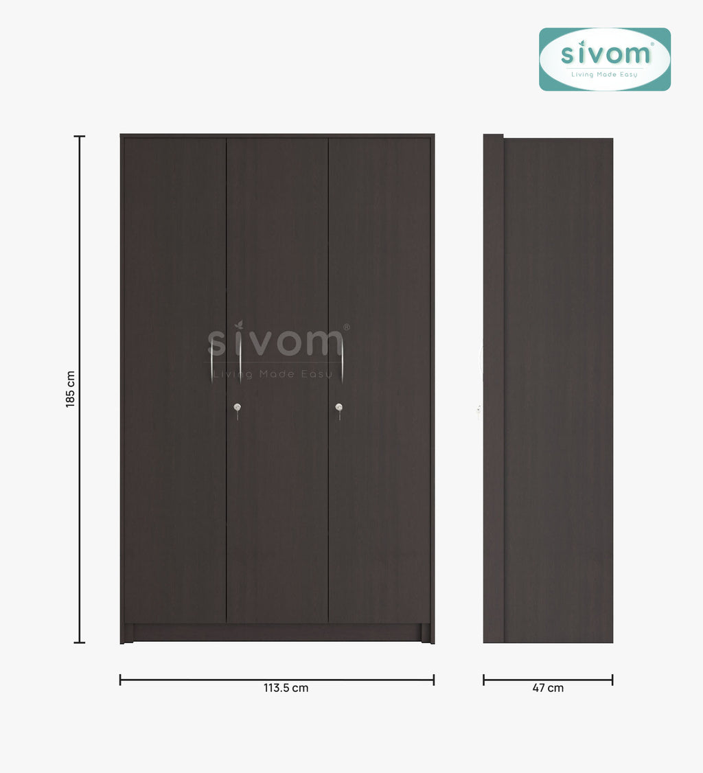 SIVOM JASON Multipurpose 3 Door Closet Engineered Wood 3 Door Wardrobe for Modern Homes | Elegant Design & Premium Finish