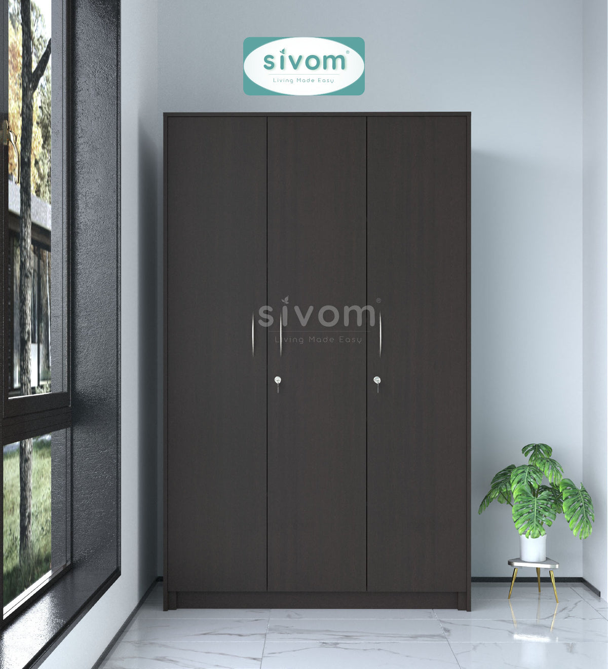 Sivom SIVOM JASON Multipurpose 3 Door Closet Engineered Wood 3 Door Wardrobe for Modern Homes | Elegant Design & Premium Finish