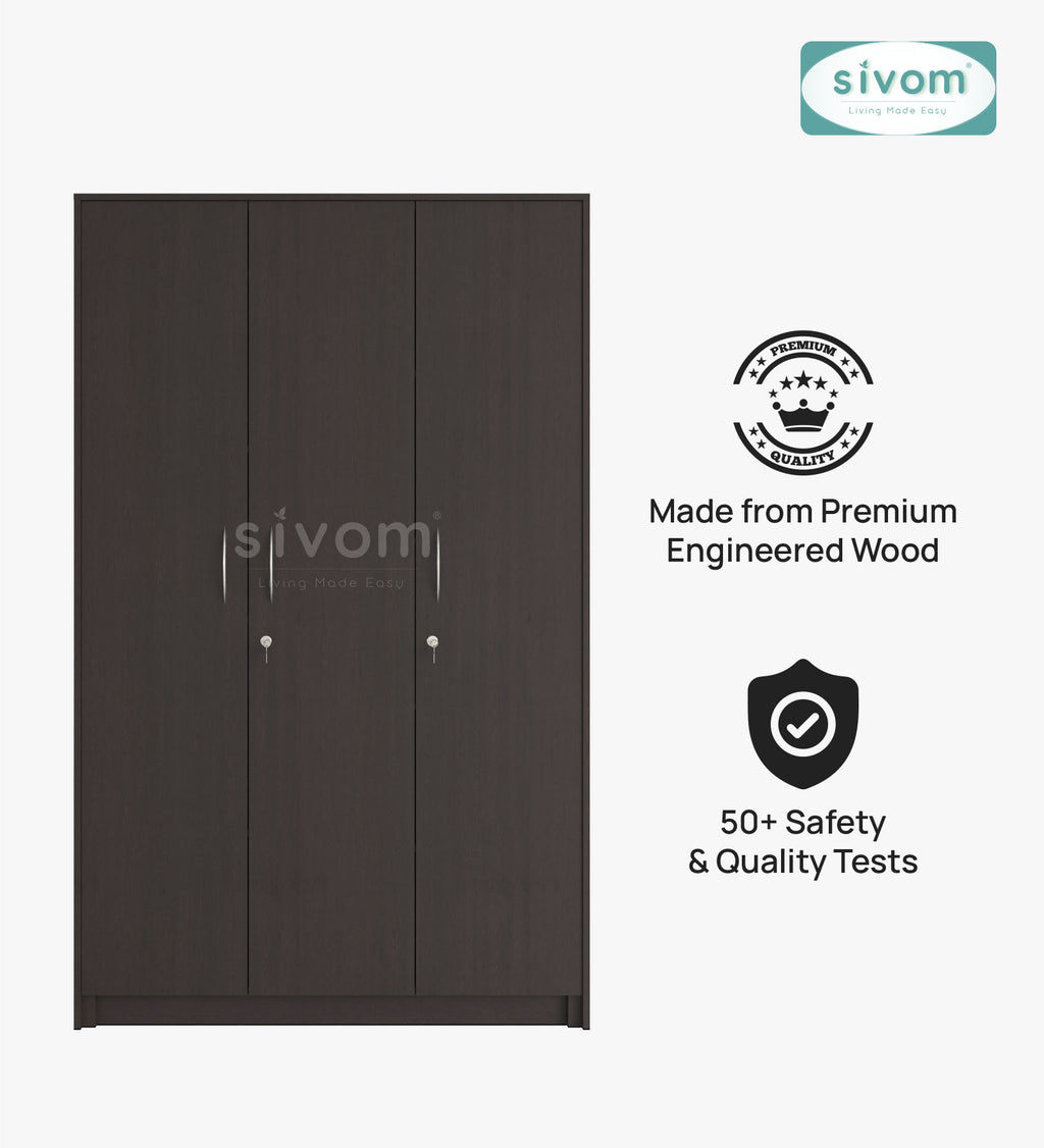 SIVOM JASON Multipurpose 3 Door Closet Engineered Wood 3 Door Wardrobe for Modern Homes | Elegant Design & Premium Finish