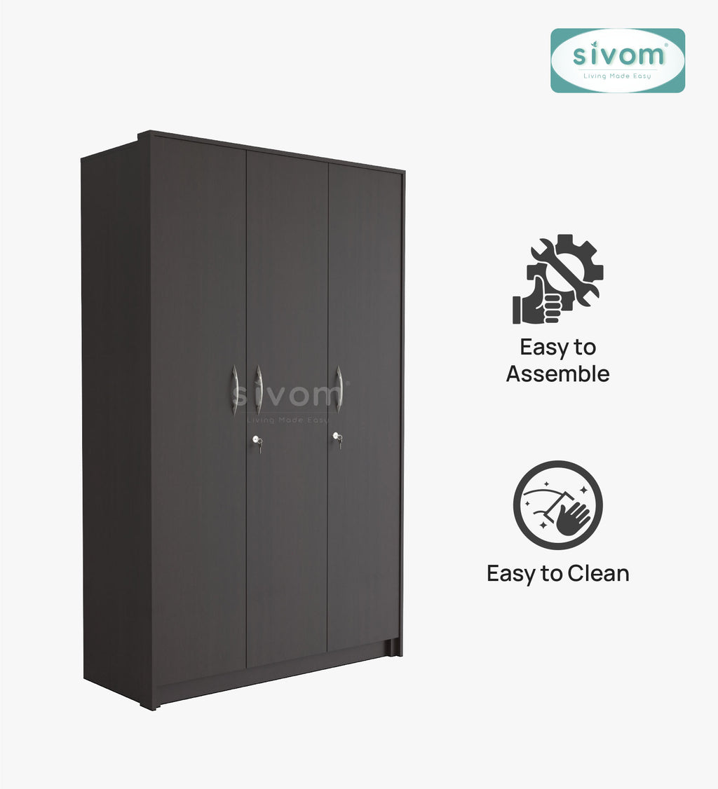 SIVOM JASON Multipurpose 3 Door Closet Engineered Wood 3 Door Wardrobe for Modern Homes | Elegant Design & Premium Finish
