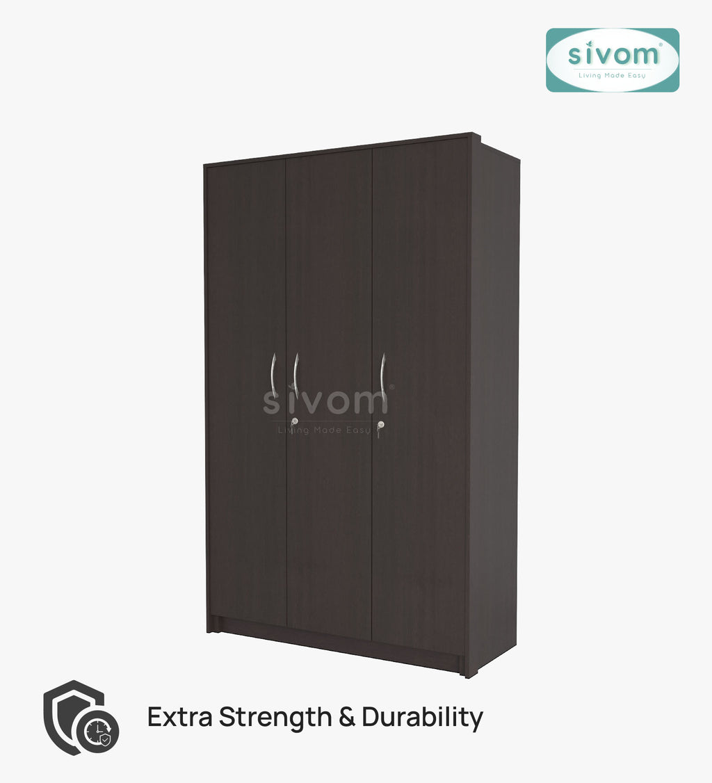 SIVOM JASON Multipurpose 3 Door Closet Engineered Wood 3 Door Wardrobe for Modern Homes | Elegant Design & Premium Finish