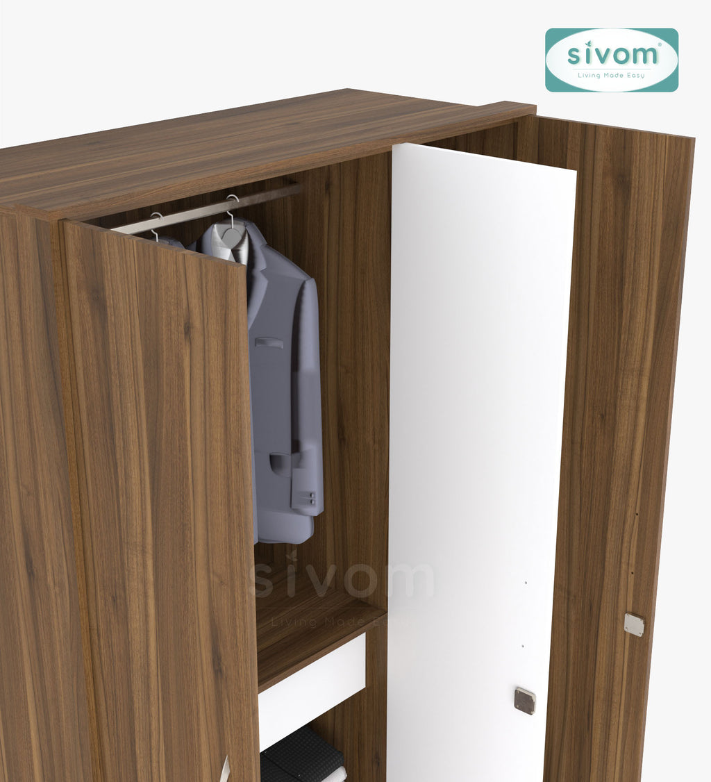 SIVOM JASON Multipurpose 3 Door Closet Engineered Wood 3 Door Wardrobe for Modern Homes | Elegant Design & Premium Finish