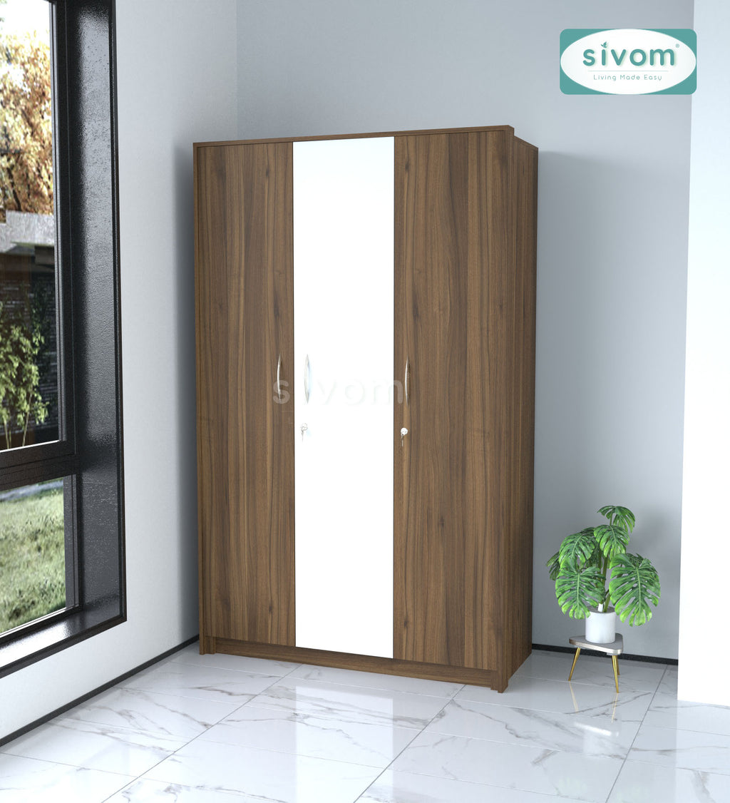 SIVOM JASON Multipurpose 3 Door Closet Engineered Wood 3 Door Wardrobe for Modern Homes | Elegant Design & Premium Finish
