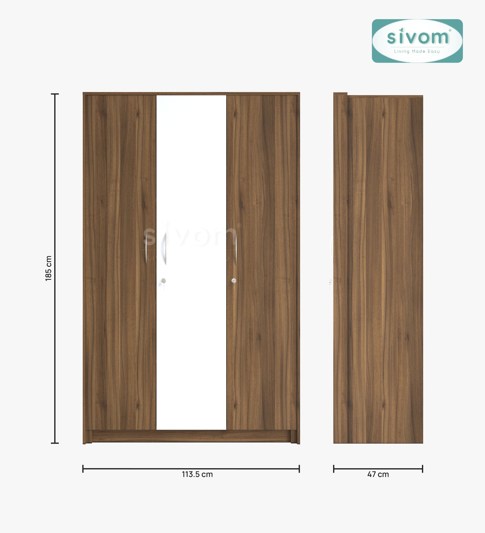SIVOM JASON Multipurpose 3 Door Closet Engineered Wood 3 Door Wardrobe for Modern Homes | Elegant Design & Premium Finish
