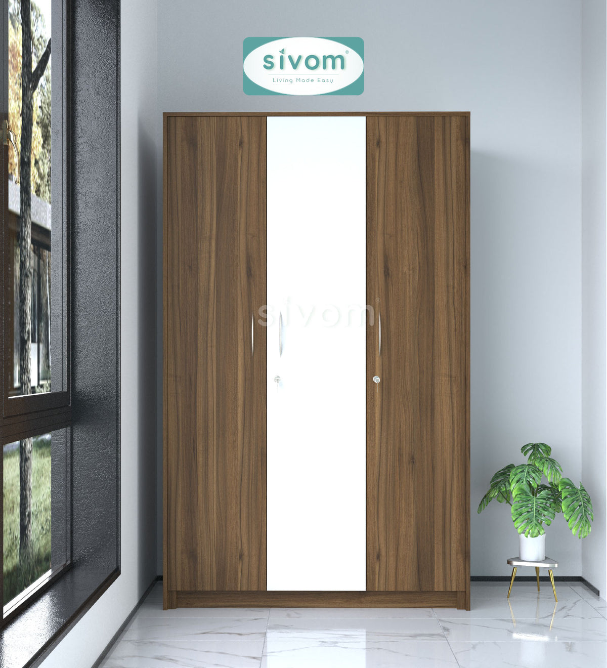 SIVOM JASON Multipurpose 3 Door Closet Engineered Wood 3 Door Wardrobe for Modern Homes | Elegant Design & Premium Finish