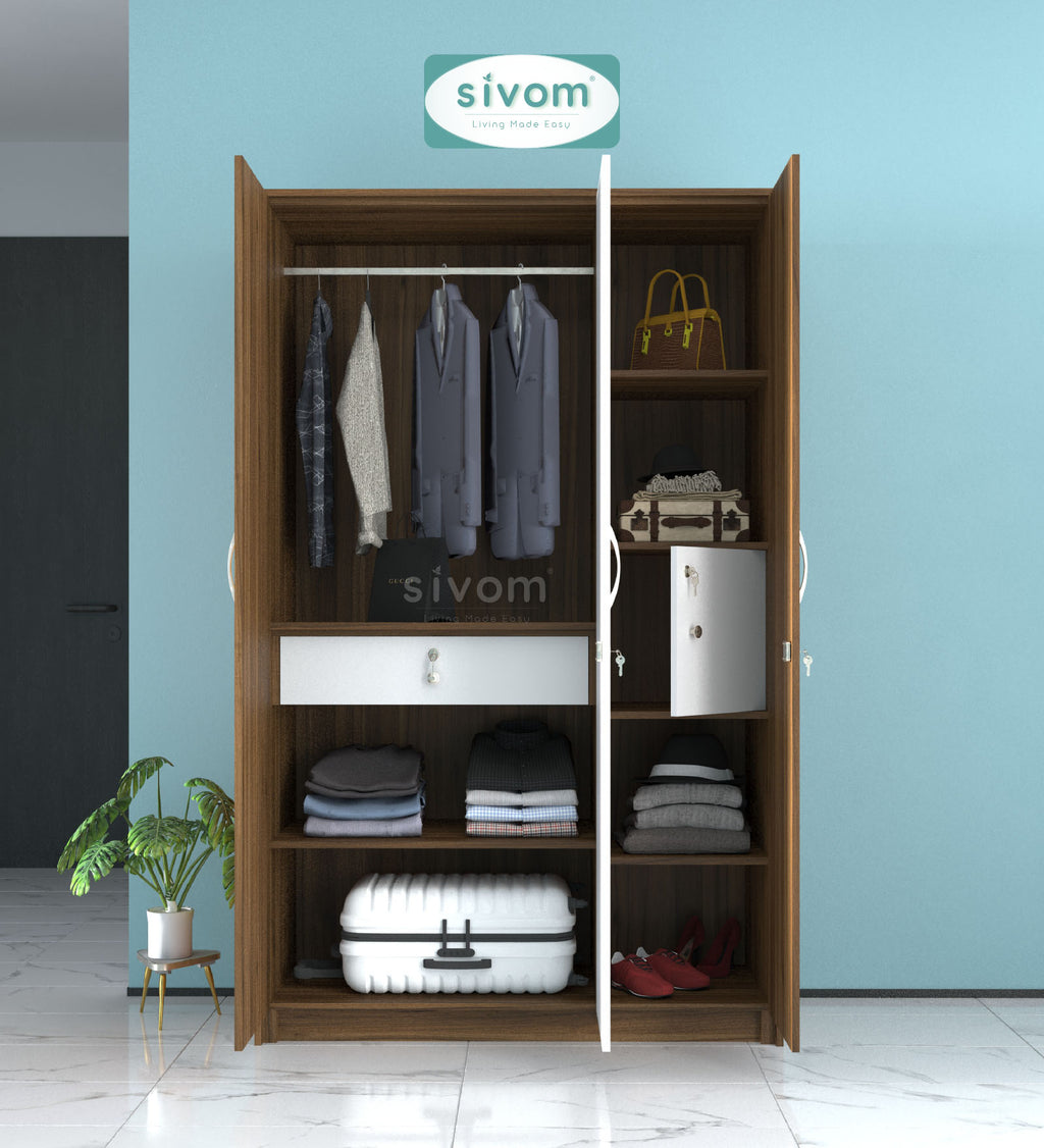 SIVOM JASON Multipurpose 3 Door Closet Engineered Wood 3 Door Wardrobe for Modern Homes | Elegant Design & Premium Finish