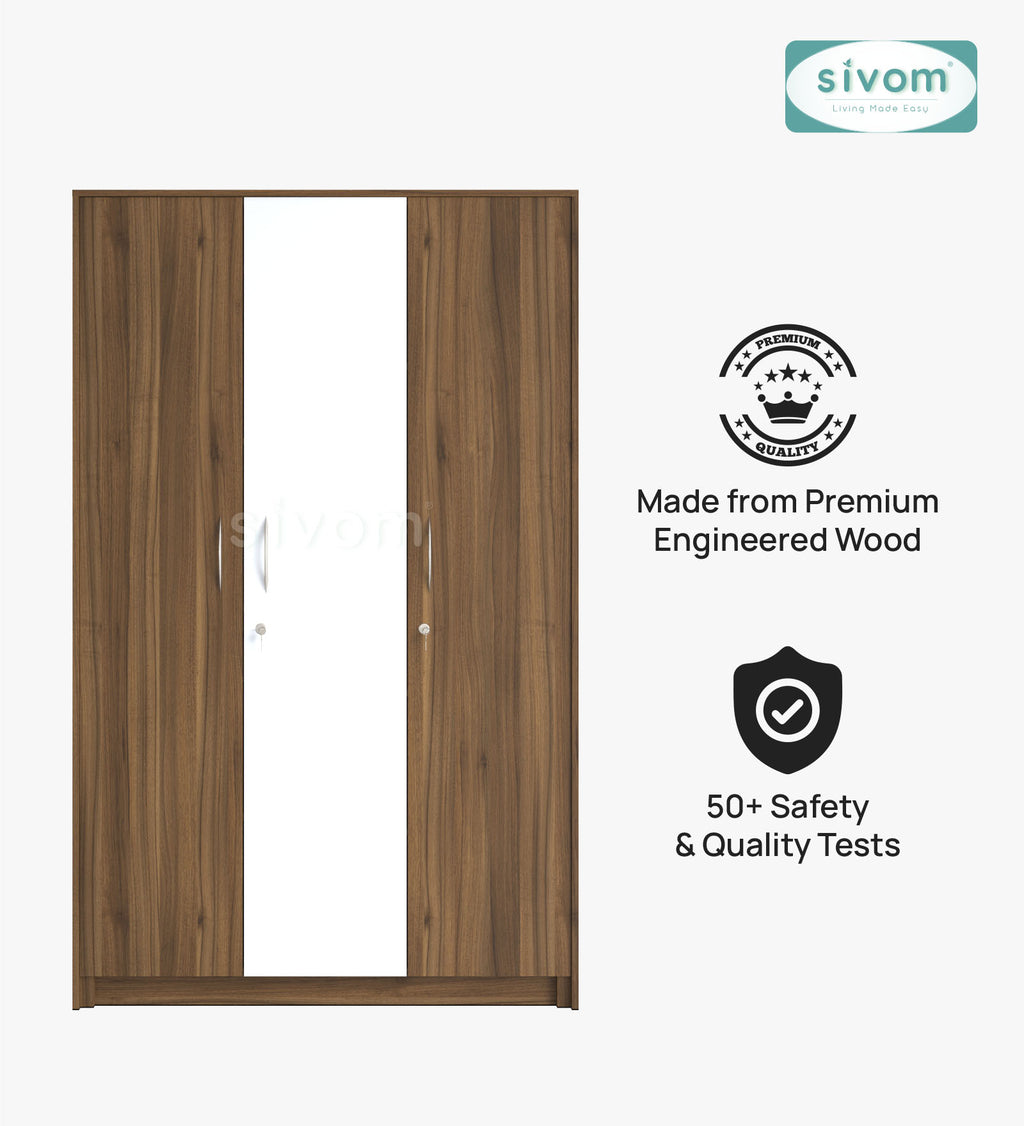 SIVOM JASON Multipurpose 3 Door Closet Engineered Wood 3 Door Wardrobe for Modern Homes | Elegant Design & Premium Finish