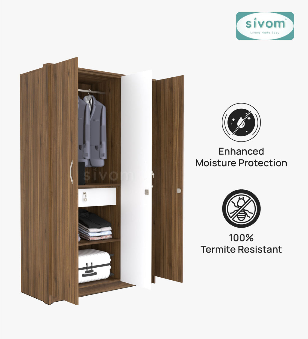 SIVOM JASON Multipurpose 3 Door Closet Engineered Wood 3 Door Wardrobe for Modern Homes | Elegant Design & Premium Finish