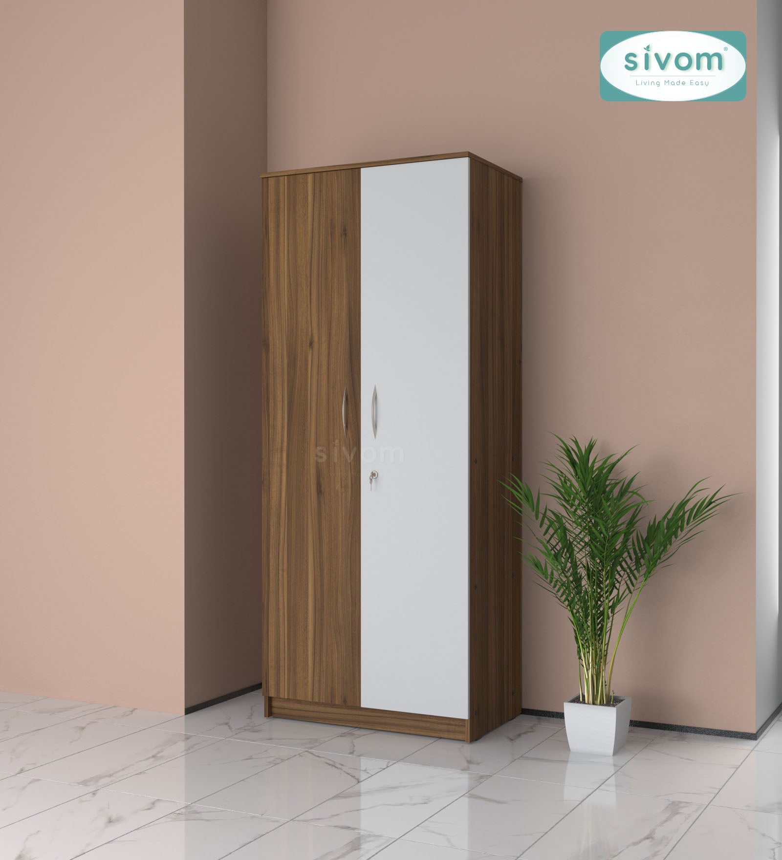 Sivom SIVOM Jennifer Multipurpose 2 Door Wardrobe / Spacious Shelves with Hanging Rail Engineered Wood 2 Door Wardrobe for Modern Homes | Elegant Design & Premium Finish