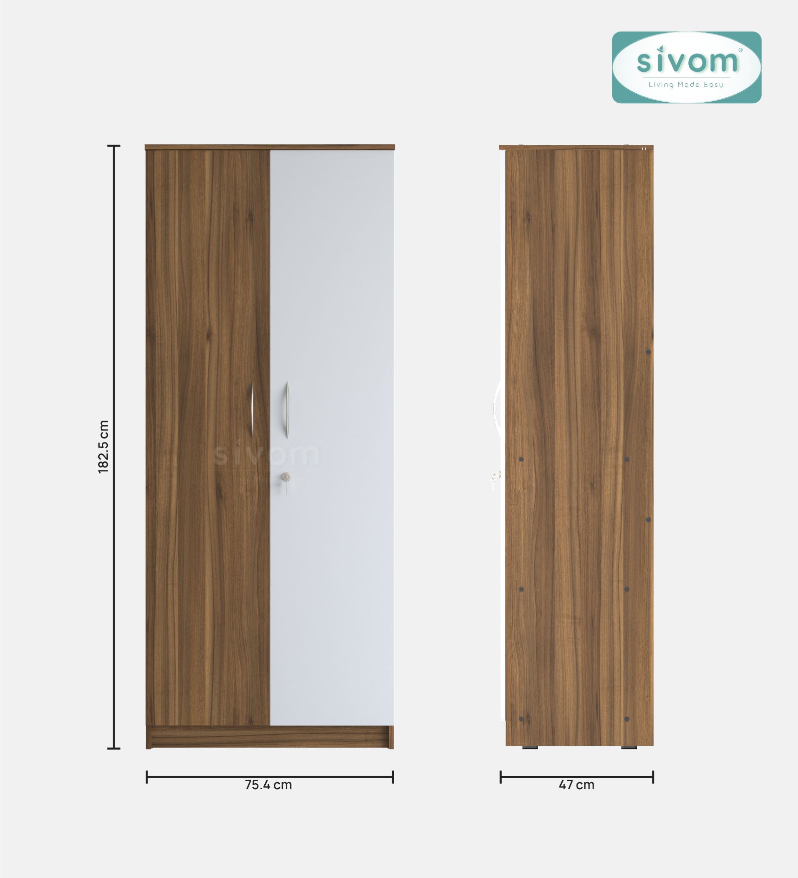 Sivom SIVOM Jennifer Multipurpose 2 Door Wardrobe / Spacious Shelves with Hanging Rail Engineered Wood 2 Door Wardrobe for Modern Homes | Elegant Design & Premium Finish