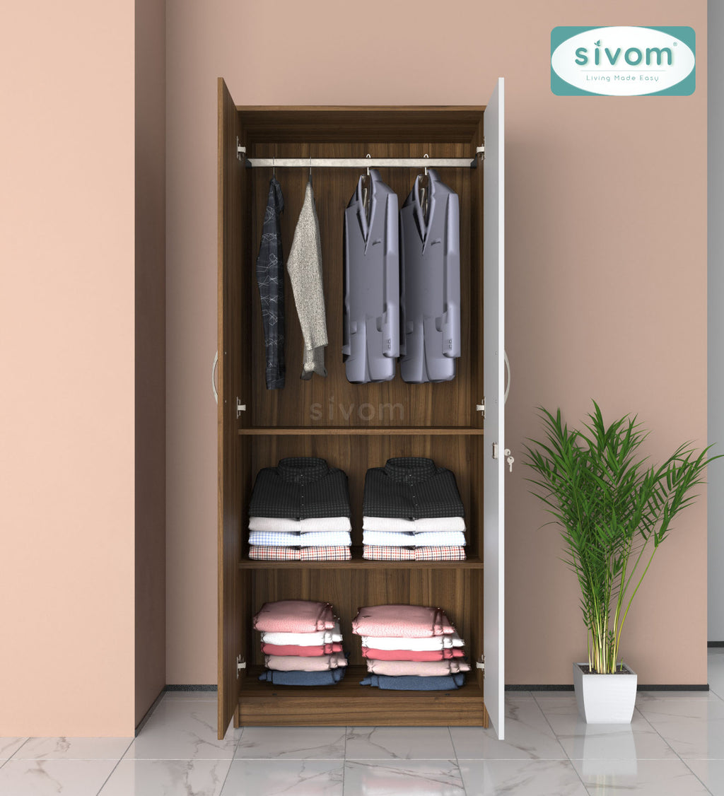Sivom SIVOM Jennifer Multipurpose 2 Door Wardrobe / Spacious Shelves with Hanging Rail Engineered Wood 2 Door Wardrobe for Modern Homes | Elegant Design & Premium Finish
