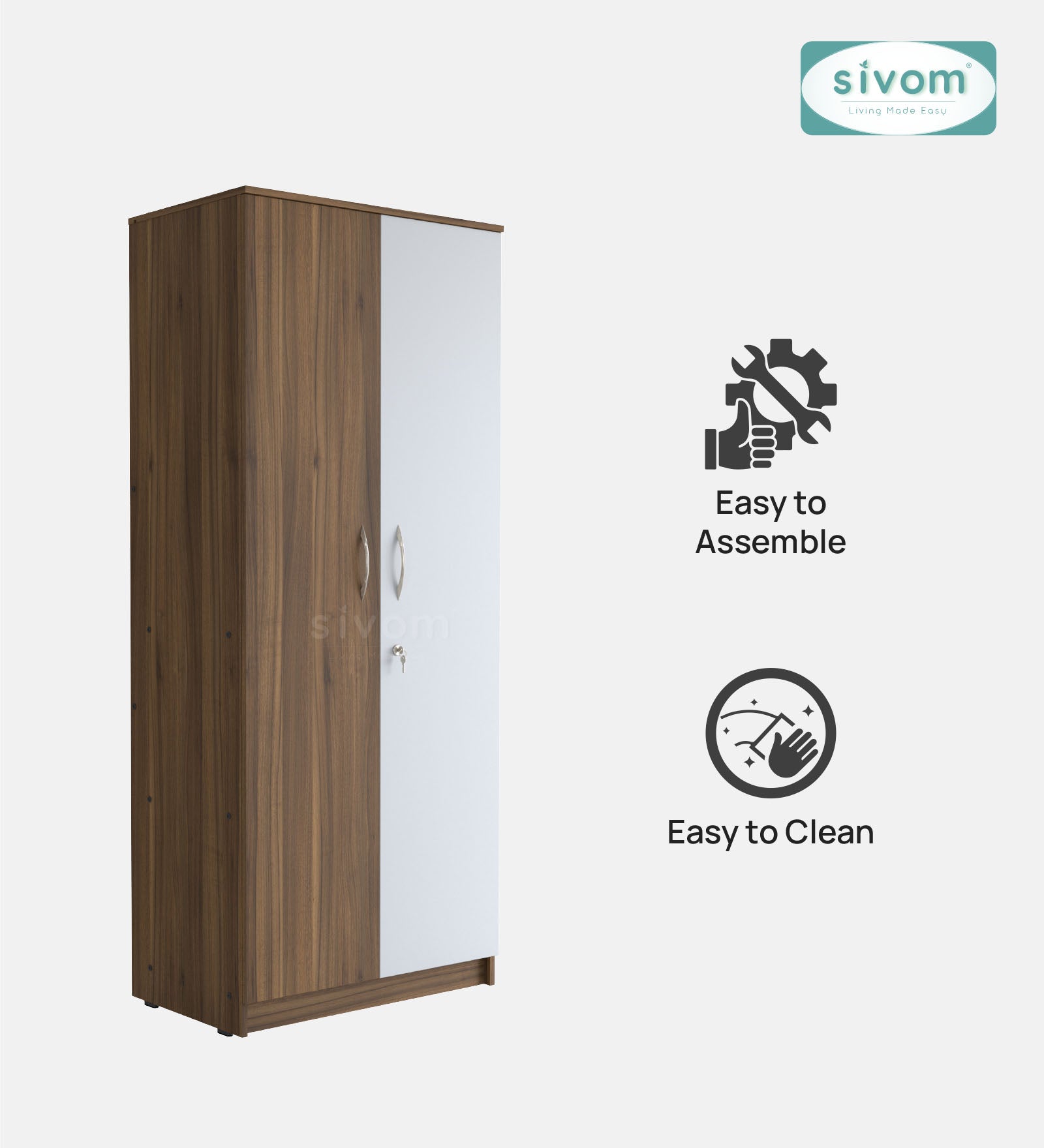 Sivom SIVOM Jennifer Multipurpose 2 Door Wardrobe / Spacious Shelves with Hanging Rail Engineered Wood 2 Door Wardrobe for Modern Homes | Elegant Design & Premium Finish