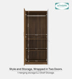 Sivom SIVOM Jennifer Multipurpose 2 Door Wardrobe / Spacious Shelves with Hanging Rail Engineered Wood 2 Door Wardrobe for Modern Homes | Elegant Design & Premium Finish