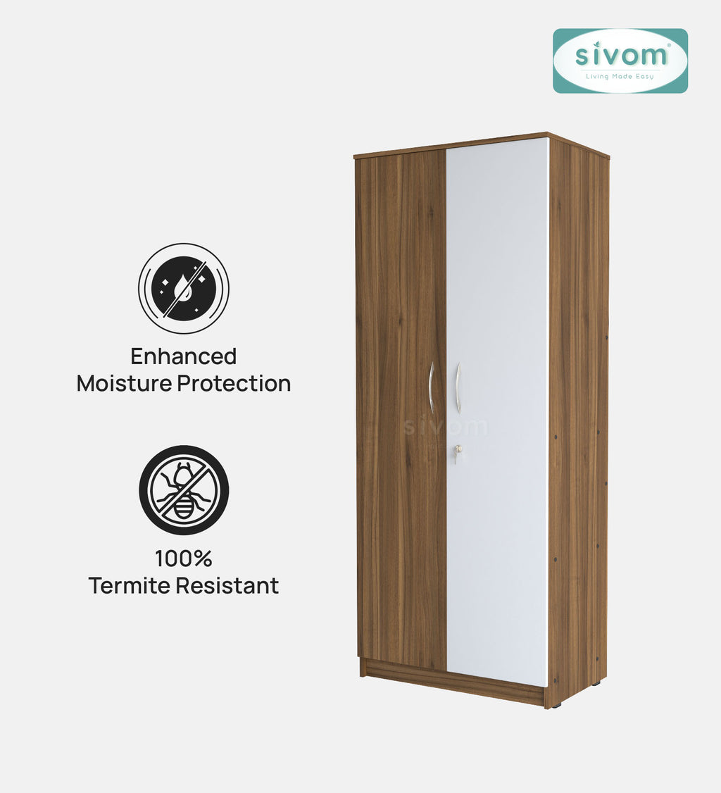 Sivom SIVOM Jennifer Multipurpose 2 Door Wardrobe / Spacious Shelves with Hanging Rail Engineered Wood 2 Door Wardrobe for Modern Homes | Elegant Design & Premium Finish