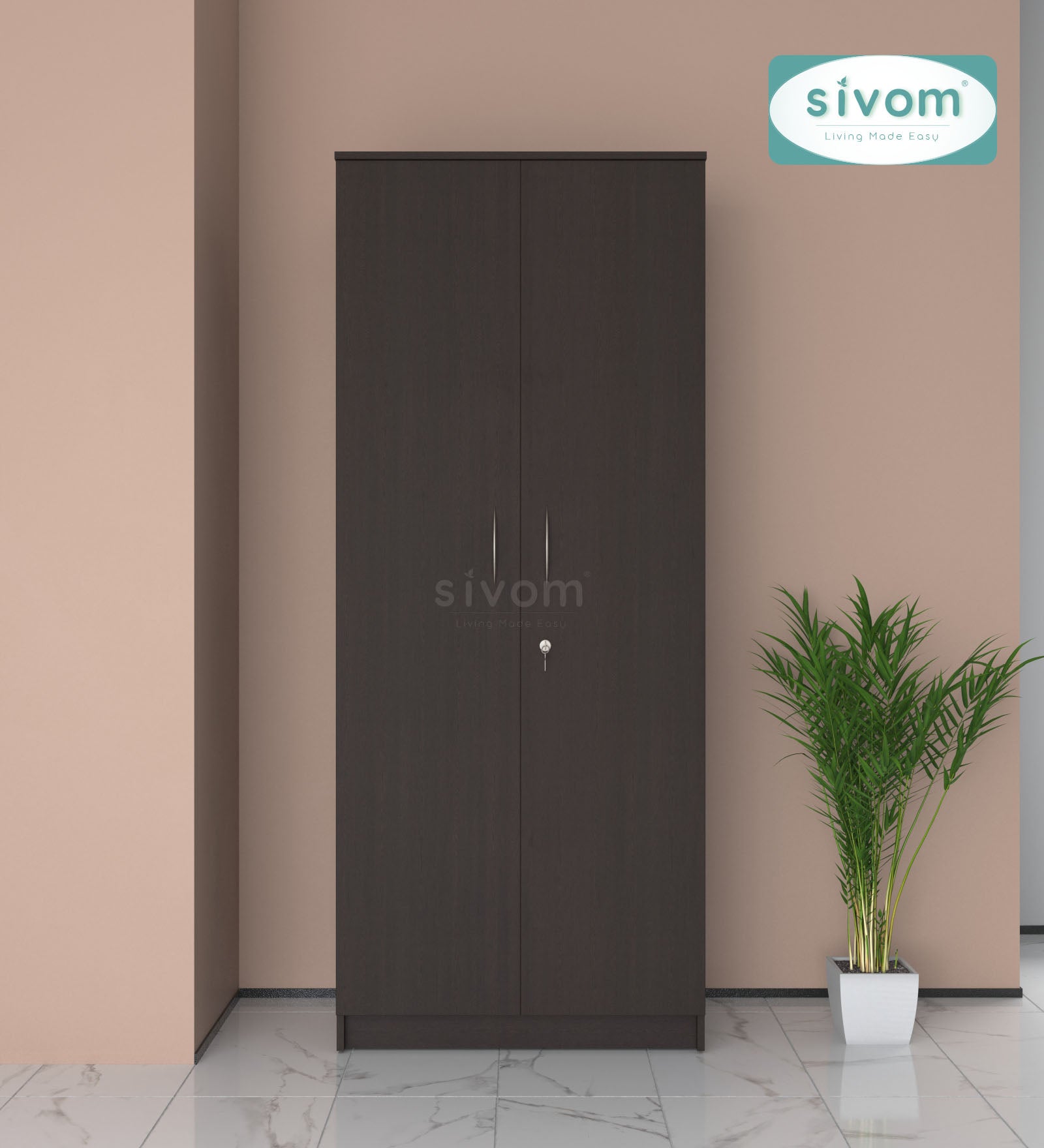 Sivom SIVOM Jennifer Multipurpose 2 Door Wardrobe / Spacious Shelves with Hanging Rail Engineered Wood 2 Door Wardrobe for Modern Homes | Elegant Design & Premium Finish