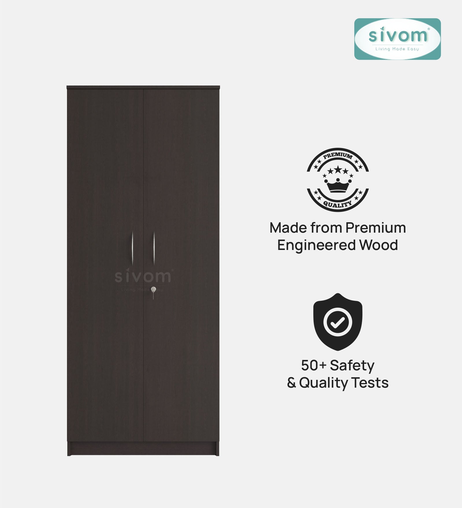 Sivom SIVOM Jennifer Multipurpose 2 Door Wardrobe / Spacious Shelves with Hanging Rail Engineered Wood 2 Door Wardrobe for Modern Homes | Elegant Design & Premium Finish