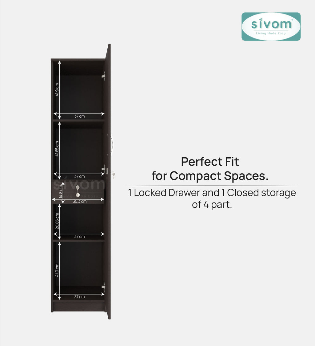 Sivom SIVOM JENNIFER Multipurpose 1 Door Wardrobe / Spacious 4 Shelves with Drawer Engineered Wood 1 Door Wardrobe for Modern Homes | Elegant Design & Premium Finish