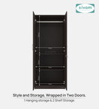 Sivom SIVOM Jennifer Multipurpose 2 Door Wardrobe / Spacious Shelves with Hanging Rail Engineered Wood 2 Door Wardrobe for Modern Homes | Elegant Design & Premium Finish