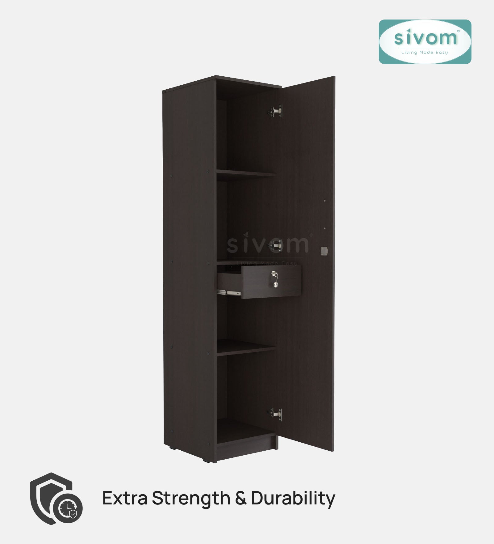 Sivom SIVOM JENNIFER Multipurpose 1 Door Wardrobe / Spacious 4 Shelves with Drawer Engineered Wood 1 Door Wardrobe for Modern Homes | Elegant Design & Premium Finish
