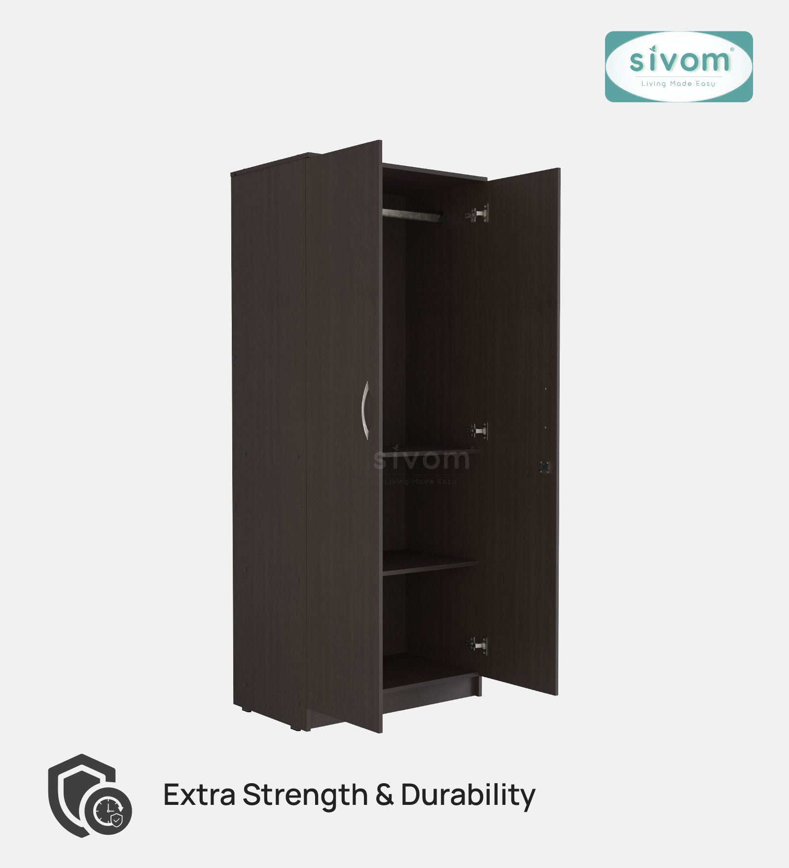 Sivom SIVOM Jennifer Multipurpose 2 Door Wardrobe / Spacious Shelves with Hanging Rail Engineered Wood 2 Door Wardrobe for Modern Homes | Elegant Design & Premium Finish