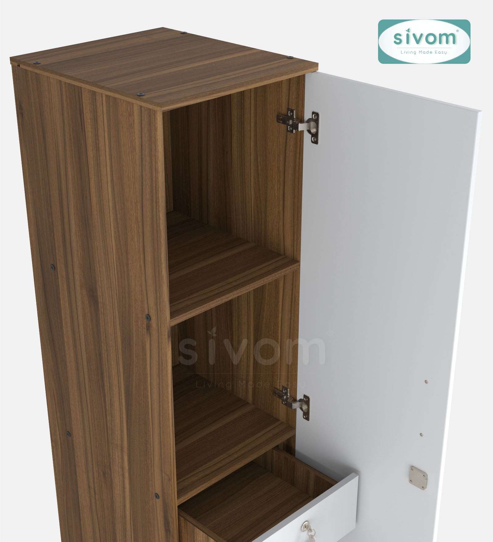 Sivom SIVOM JENNIFER Multipurpose 1 Door Wardrobe / Spacious 4 Shelves with Drawer Engineered Wood 1 Door Wardrobe for Modern Homes | Elegant Design & Premium Finish