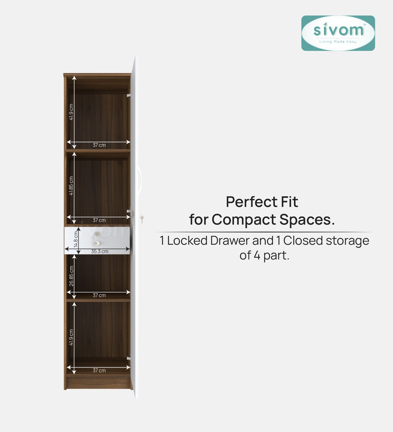 Sivom SIVOM JENNIFER Multipurpose 1 Door Wardrobe / Spacious 4 Shelves with Drawer Engineered Wood 1 Door Wardrobe for Modern Homes | Elegant Design & Premium Finish