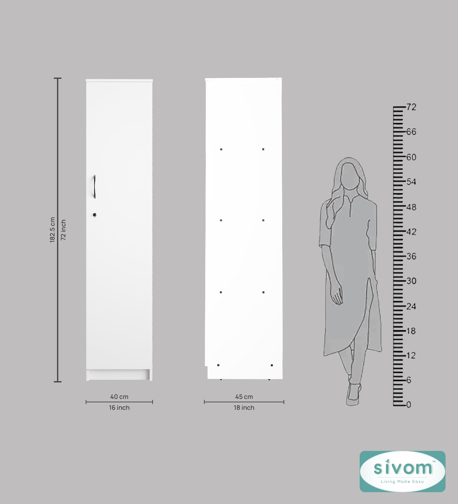 Sivom SIVOM JENNIFER Multipurpose 1 Door Wardrobe / Spacious 4 Shelves with Drawer Engineered Wood 1 Door Wardrobe for Modern Homes | Elegant Design & Premium Finish