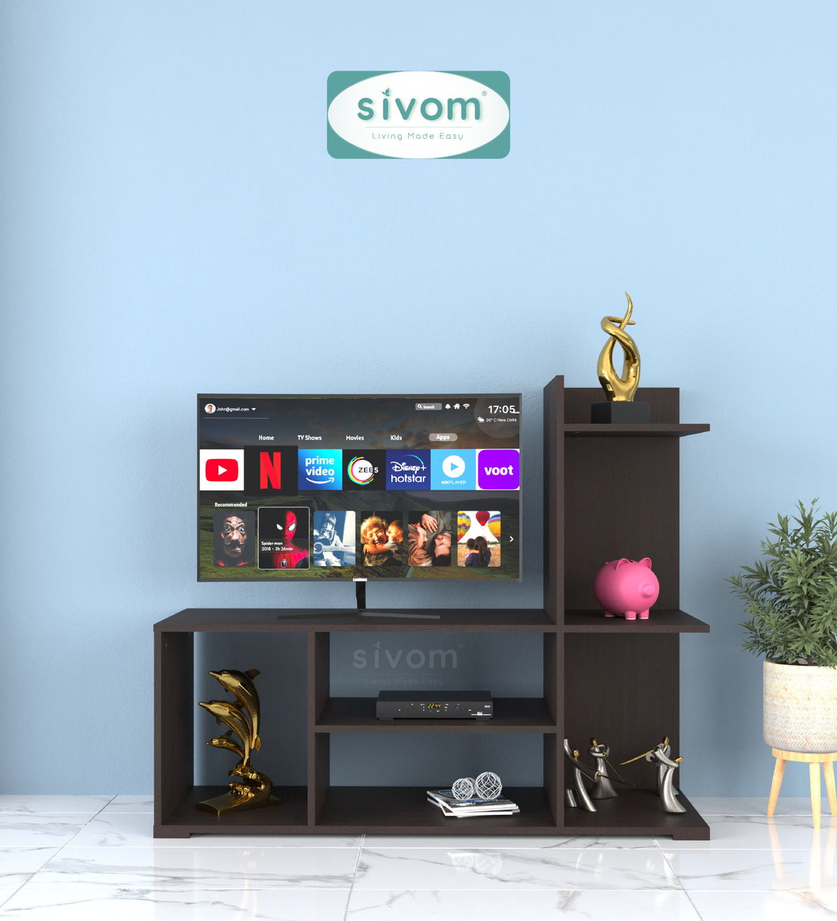 Sivom furniture SIVOM Jewel Multipurpose TV Unit fits upto 43 inch with Storage Engineered Wood TV Entertainment Unit for Modern Homes | Elegant Design & Premium Finish