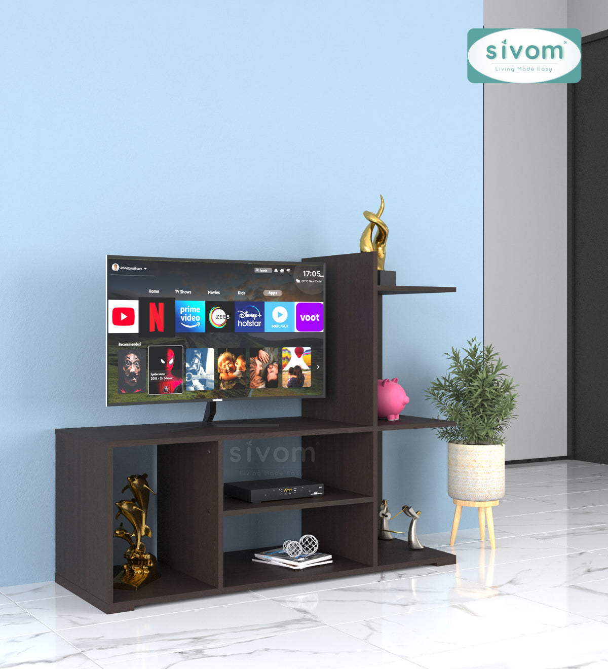 Sivom furniture SIVOM Jewel Multipurpose TV Unit fits upto 43 inch with Storage Engineered Wood TV Entertainment Unit for Modern Homes | Elegant Design & Premium Finish