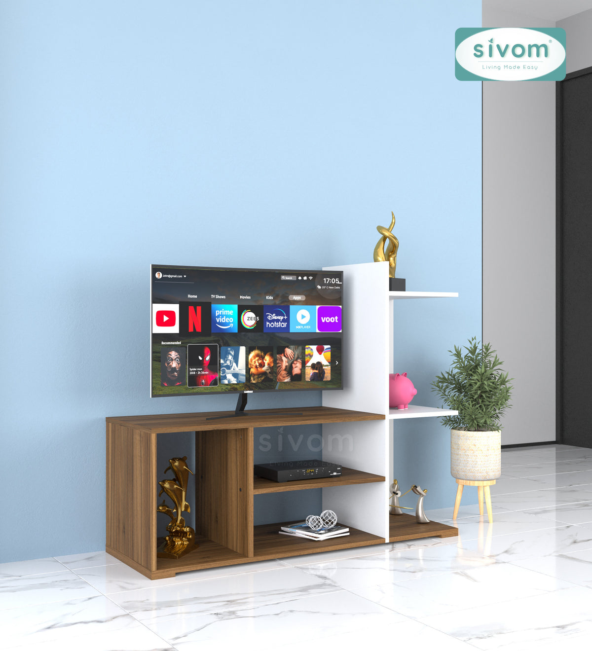 Sivom furniture SIVOM Jewel Multipurpose TV Unit fits upto 43 inch with Storage Engineered Wood TV Entertainment Unit for Modern Homes | Elegant Design & Premium Finish