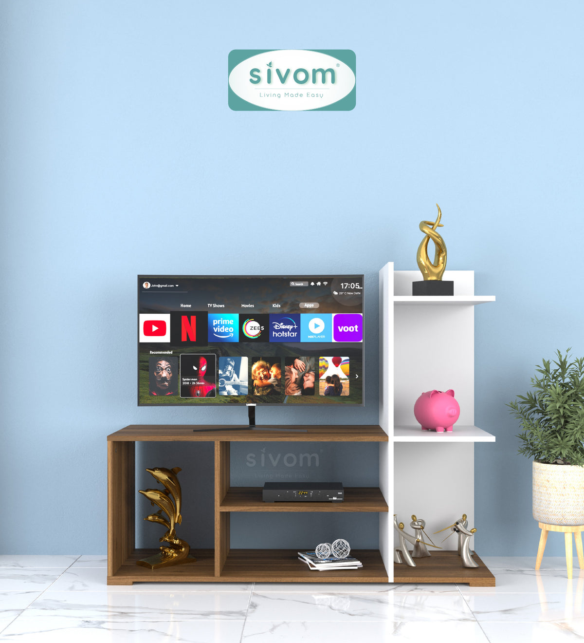 Sivom furniture SIVOM Jewel Multipurpose TV Unit fits upto 43 inch with Storage Engineered Wood TV Entertainment Unit for Modern Homes | Elegant Design & Premium Finish