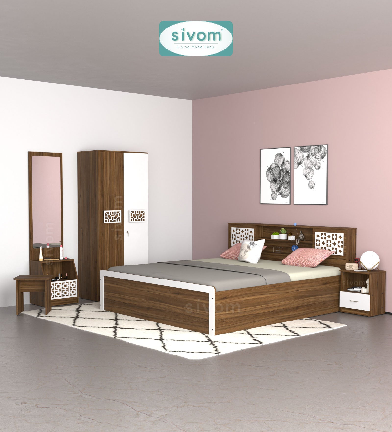 Sivom furniture Kang King With Storage Bedroom Combo