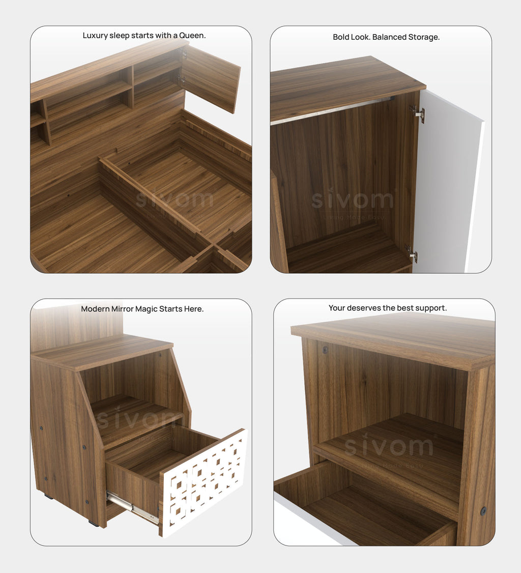 Sivom furniture Kang Queen With Storage Bedroom Combo