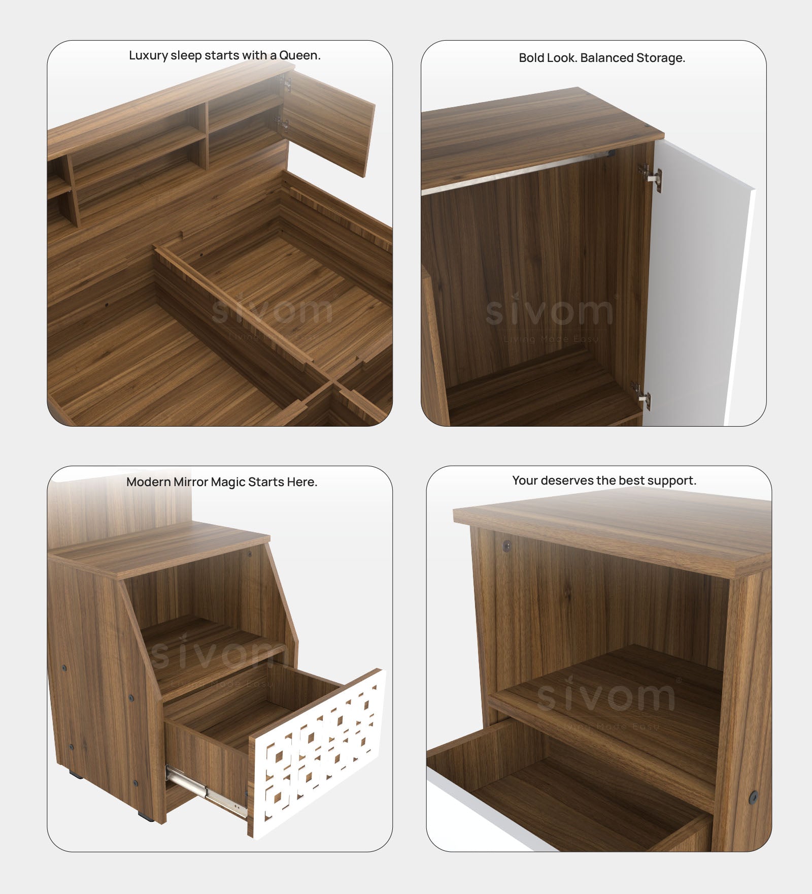Sivom furniture Kang Queen With Storage Bedroom Combo