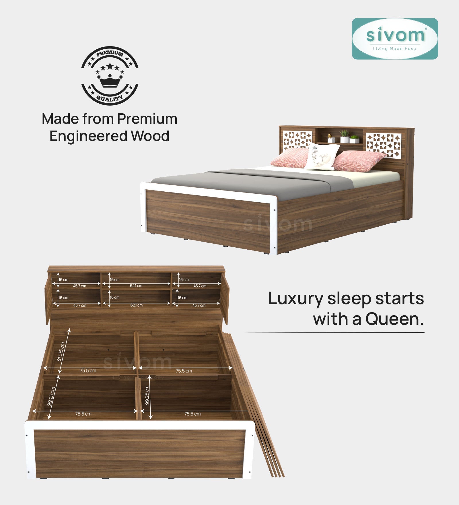 Sivom furniture Kang Queen With Storage Bedroom Combo