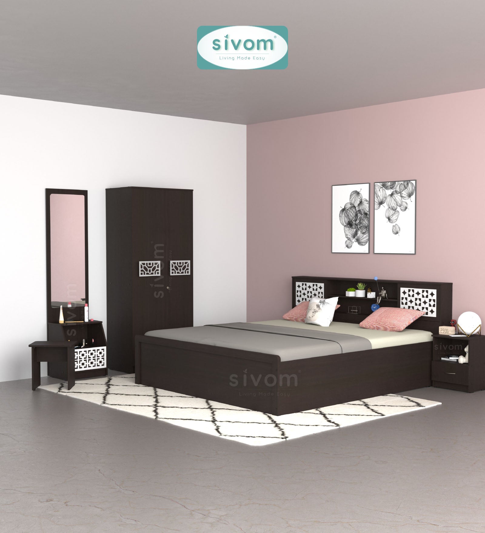 Sivom furniture Kang King With Storage Bedroom Combo