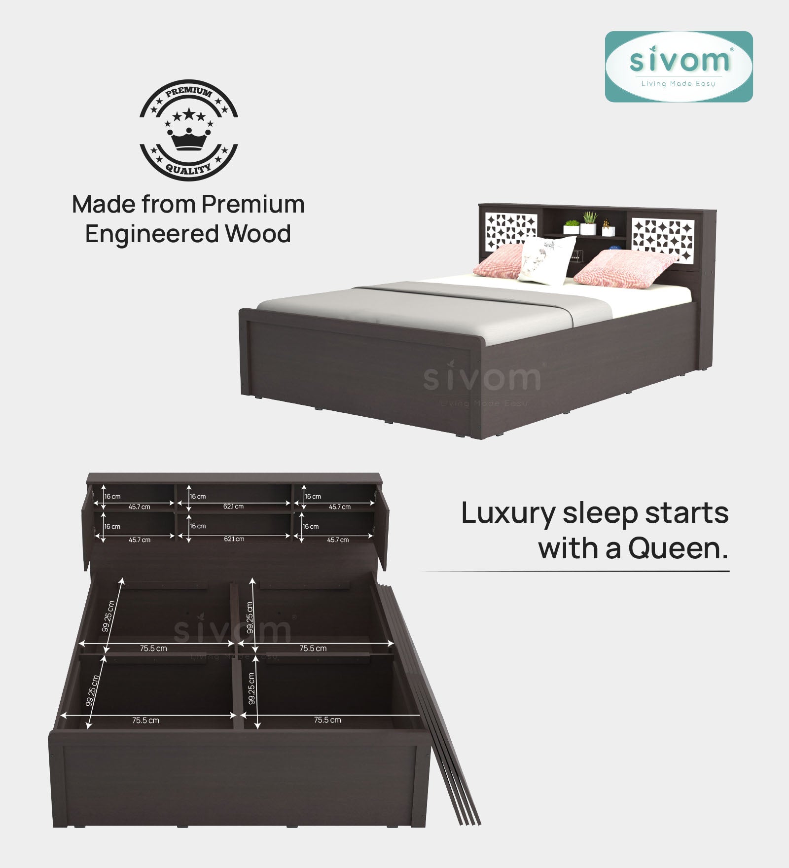Sivom furniture Kang Queen With Storage Bedroom Combo
