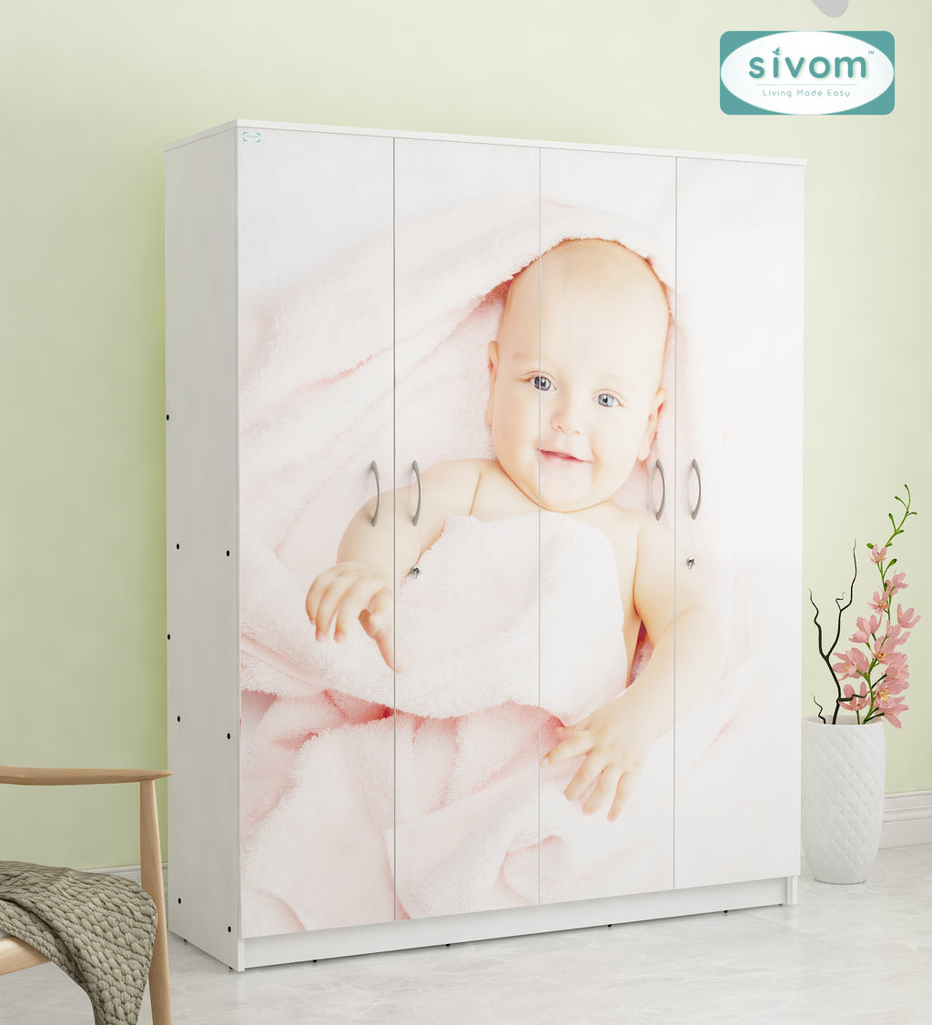 Sivom SIVOM Kiddle Digital Printed Multipurpose 4 Door Closet Engineered Wood 4 Door Wardrobe for Modern Homes | Elegant Design & Premium Finish